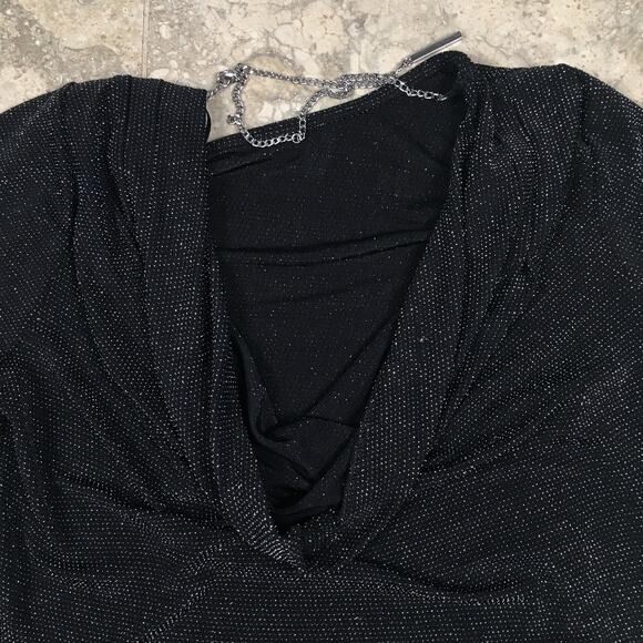 Michael Kors Sparkly Long Sleeve Cowl Back Black Blouse Top Metallic Size Medium - Picture 7 of 16